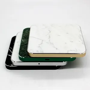 New Products Ultra Slim Mini portable Square Fast QI marble Wireless Charger Fast Charging Stand Pad marble