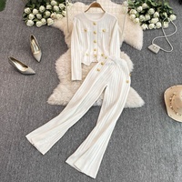 Ensemble haut tricoté style Little Chloé pour femme avec boutons en métal-Mode haut de gamme 2025