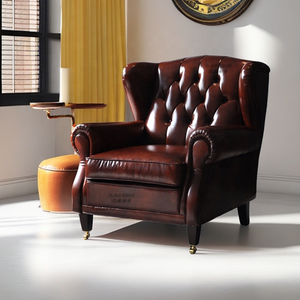 Sillón clásico cómodo y lujoso Silla de cuero genuino Club Lounge Cigar Leather - Product Image 6