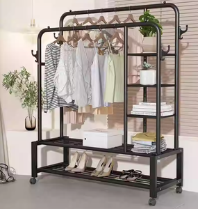 Porte-vêtements en acier robuste, organisateur multifonctionnel, porte-vêtements avec rails amovibles, <span class=keywords><strong>roulettes</strong></span>, rangement pour salon, debout, maison - Product Image 3