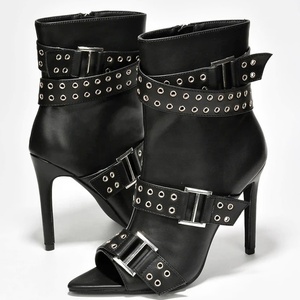 Bottes courtes sexy pour femme à talons aiguilles, grande taille 44, sandales d'été à bout ouvert, avec boucles de ceinture - Product Image 3