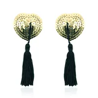 1 Paire de cache-tétons sexy en sequins avec pompons, autocollants en forme de cœur pour les tétons, cache-tétons en gros, autocollants pour la poitrine