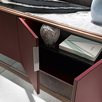 Meuble TV moderne de luxe avec dessus en marbre, meuble de rangement en bois à capsules arrondies, buffet, console multimédia