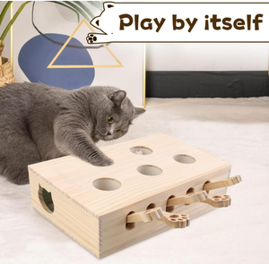 Gioco Educativo per Gatti, <span class=keywords><strong>Puzzle</strong></span> in Legno Interattivo con Cinque Fori, Giocattolo Whack a Mole per Esercizio Animale Domestico - Product Image 4