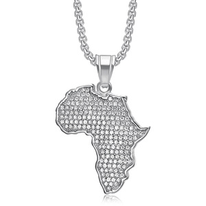 Fábrica al por mayor PVD 18K oro Metal Color Hip Hop Bling Rhinestone con acero inoxidable <span class=keywords><strong>Mapa</strong></span> de África colgante collar - Product Image 2