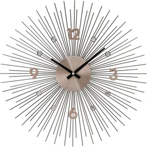 Horloge murale Sunburst avec rayons métalliques et accents en cristal, décoration moderne et élégante pour le salon, le bureau et les intérieurs élégants - Product Image 6