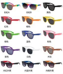 Großhandel günstig werbefestival kunststoff benutzerdefiniertes logo farbverlauf quadratisch voller rahmen sonnenbrille mehrfarbig regenbogen herren sonnenbrille
