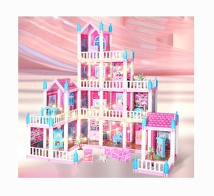 Maison de poupée en plastique rose bricolage avec château amusant Accessoires d'intérieur Faire semblant de jouer Jouets de poupée bébé pour petites filles - Product Image 4