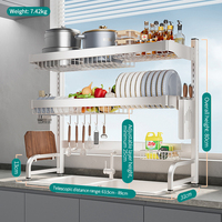 Égouttoir à vaisselle en acier inoxydable pour évier de cuisine, 85 cm, multifonctionnel, supports et étagères de rangement