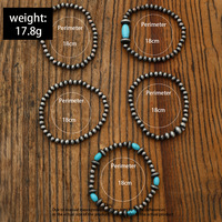 5 pièces/ensemble Navajo perle rétro Style occidental Turquoise perlé brossé Bracelet extensible Turquoise et (Faux) Navajo Bracelet pile