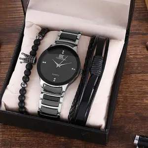 3 Pcs/Set Men Sports Watches Set Business Quartz Wristwatch Luxury Brown Leather Bracelet Men Casual Clock Watch(Without Box)