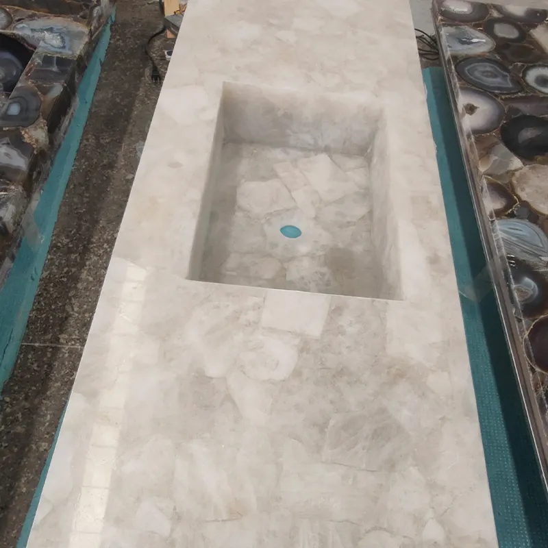 Customize Natural Semi Precious Stone Sink Crystal Agate Quartz Countertop