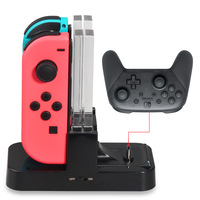4 in 1 untuk NS Nintend saklar Joy-Con & Pro pengontrol dengan lampu LED ganda indikator Gamepad pengisian Dock dudukan pengisi daya