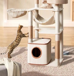 Menara kucing kayu pohon besar dengan Condos luas bertengger penuh dibungkus tiang Sisal dan bola menjuntai dapat diganti - Product Image 4