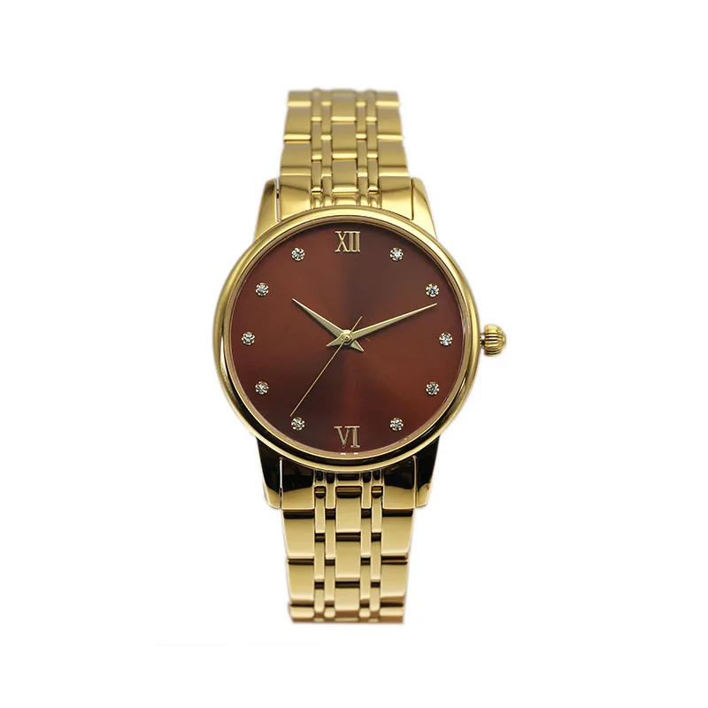 Shenzhen Wholesale Gold Full Stainless Steel Red Dial Charming Women Watch