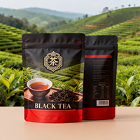 Sachet d'emballage de thé noir plat personnalisé avec logo, thermoscellé, en aluminium, petit emballage vide avec fermeture éclair