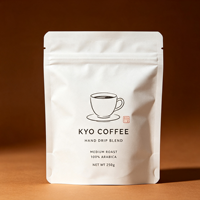 Sachet de café personnalisé 250g à faible MOQ, résistant à l'humidité, avec fermeture éclair et valve de dégazage unidirectionnelle