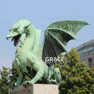 Escultura de Animal de Metal para decoración, estatua de dragón alado de bronce y cobre