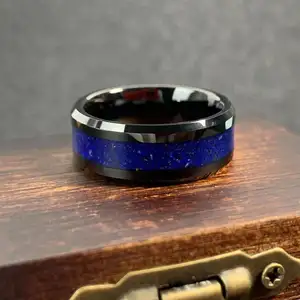 Factory Tungsten Carbide Rings Inlay Real Lapis Lazuli Custom Design Ring Fashion Jewelry Rings For Men Blue