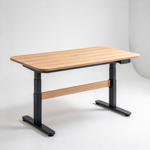 Bureau debout ergonomique à hauteur réglable, table de bureau aspect bois, poste de travail autonome, bureau informatique pour le télétravail - Product Image 2