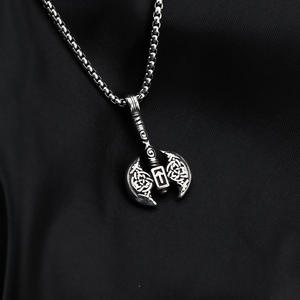 <b>Titanium</b> Steel Men's Pendant Necklace Viking Battle Axe Design Stainless Steel Retro Asymmetry Geometric Pattern Fashion Jewelry - Product Image 1