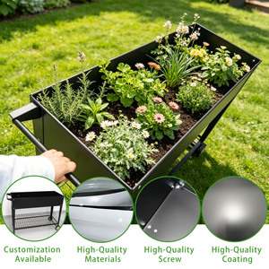 Jardinière surélevée en acier galvanisé facile à assembler avec roues et étagère de rangement, bac à plantes mobile <span class=keywords><strong>surélevé</strong></span> pour le jardinage - Product Image 3