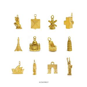 Ciondoli a Tema Viaggi e Monumenti | Ciondoli in Acciaio Inossidabile Placcato Oro 18K PVD per Creazione di Gioielli Fai-da-Te | Pendenti Icone del Mondo e del Viaggio - Product Image 2