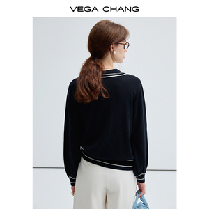 Vega Chang Dệt Kim Mùa Thu Mới 2025 Preppy Chắp Vá Hai Dài Tay Đan Tops - Product Image 5