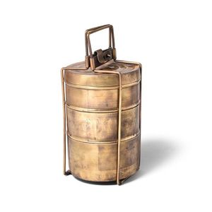 Sturdy brass tiffin <b>box</b> with leakproof locking system ensuring meals stay warm fresh and separated while carrying to office - Product Image 6