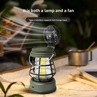 Ventilateur de camping multifonctionnel pour l'extérieur, lumière LED, batterie externe 18650, autonomie ultra-longue, charge Type-C, éclairage ambiant