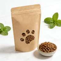 Custom Print Bulk Pack Pet Food Kraft Stand up Zipper Pouch Paw Shaped Clear Window for Dog Treat Cat Food Freeze Dried Snacks