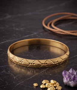 Designer Gold Plated Men's <b>Kada</b> Classic Traditional Bracelet Fashion Jewelry Premium Male Accessory for Modern and Ethnic - Product Image 1