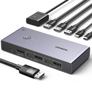 UGREEN 8K Displayport KVM <strong>Switch</strong> 2 in 1 Out DP1.4 with 4 USB 3.0 Ports Support 8K 60Hz 4K 240Hz Share 1 <strong>Monitor</strong> <strong>Keyboard</strong> <strong>Mouse</strong> - Product Image 1