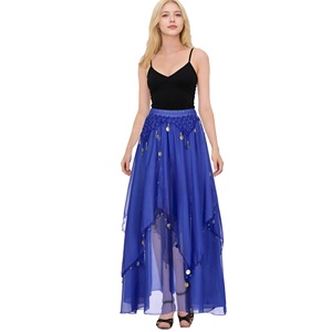 Falda acampanada de gasa para danza del vientre, danza india, con lentejuelas colgantes, para espectáculos y competiciones. - Product Image 1