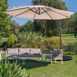 Parasol autoportant solaire 3 mètres beige avec système d'inclinaison, mobilier d'extérieur, mât en acier inoxydable, tissu polyester - Product Image 6