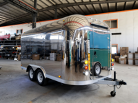 Camion de cuisine mobile multifonctionnel en acier inoxydable, résistant à la rouille, remorquable, pour sushis, barbecue, restauration rapide et snacks