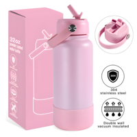 Gourde isotherme personnalisable en acier inoxydable de 32 oz, anti-fuite, avec paille, pour les voyages, la randonnée et les cadeaux, utilisable pour boissons chaudes ou froides