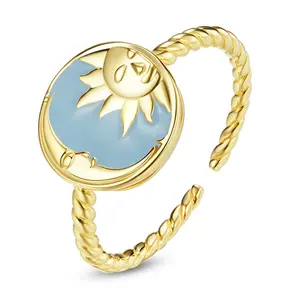 SCR732 फैशन समायोज्य अंगूठी गहने 925 स्टर्लिंग चांदी शानदार सूर्य और चंद्रमा सोना मढ़वाया समायोज्य अंगूठी