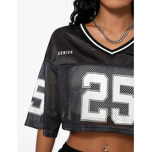 Camiseta corta clásica <span class=keywords><strong>de</strong></span> fútbol <span class=keywords><strong>americano</strong></span> personalizada para mujer, camisetas <span class=keywords><strong>de</strong></span> gran tamaño con cuello <span class=keywords><strong>de</strong></span> pico para chicas adolescentes, camisetas informales - Product Image 3