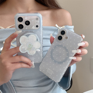 ขายส่งเคสโทรศัพท์มือถือแบบแม่เหล็กสองชั้นลายดอกไม้สีน้ำเงินสไตล์เกาหลี สำหรับ iPhone 17 Pro Max, iPhone 16, 15 รุ่นสปริง - Product Image 1
