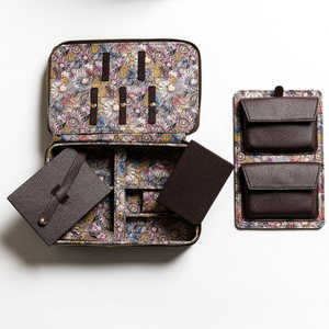 Ensemble de couture à imprimé floral, boîte en cuir PU, sac de projet de maquillage, panier, boîte cadeau, boîte de rangement décorative doublée de tissu, ensemble de pinceaux - Product Image 1