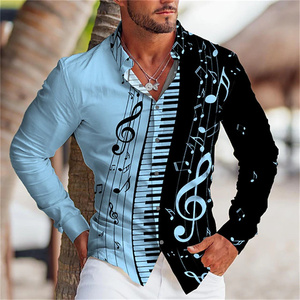 Stampa grafica di camicie da uomo disegno di abbigliamento camicia con bottoni camicie personalizzate 2025 Music Button Top manica lunga in estate