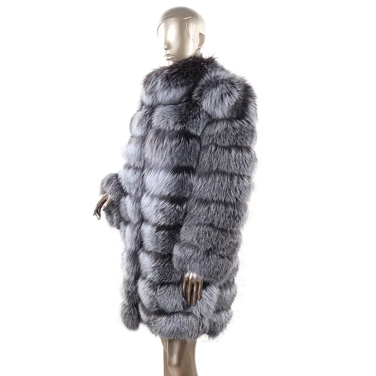 wholesale winter fashion genuine silver fox fur coat for women with stand collar
