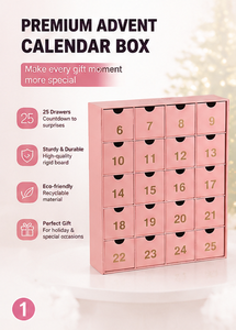 Custom Pink <b>Christmas</b> Advent Calendar <b>Box</b> with Numbered Drawers Gold Foil Logo Printing for Candy Jewelry and Small Gifts - Product Image 3