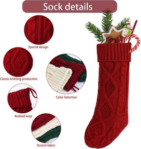 Chaussettes <span class=keywords><strong>de</strong></span> <span class=keywords><strong>Noël</strong></span> en tricot torsadé Rouge Vert Blanc, Chaussettes suspendues pour cheminée, Sacs cadeaux, Décoration <span class=keywords><strong>de</strong></span> fête - Product Image 2