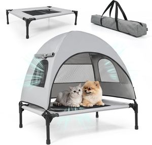 Outdoor Elevated Dog Bed with Canopy Cooling Summer Removable Shade Foldable Portable <strong>Cot</strong> for <strong>Small</strong> Dogs Travel Camping - Product Image 1