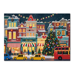 Puzzle de 1000 pièces de la scène de rue de la ville de Noël, scène hivernale enneigée, cadeau pour adultes, décoration murale pour la maison et les fêtes en famille - Product Image 1