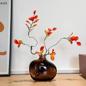 Branches artificielles de feuilles d'érable, vase en verre marron 7x7x8,25 pouces, fleurs en soie, décoration pour la maison, pour table de salon, style nordique - Product Image 4