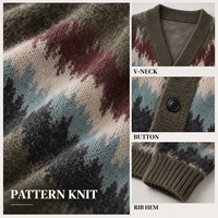 Cardigan en maille brossée jacquard à blocs de couleur pour homme, col châle boutonné, manches longues, coupe ample, style streetwear, marque privée