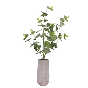 Tizen tanaman dalam ruangan, dekorasi ruang tamu daun kayu putih palsu pot buatan